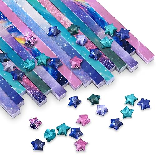 PAPERKIDDO 800 Sheets Origami Stars Paper 8 Different Designs of Beautiful Space Sky for Paper Arts Crafts Kids Luminous Starry Sky Grown-ups School Teachers Folding Origami Colorful Paper Strips - colorful sky