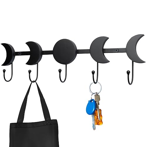 IRISVITA Moon Phase Wall Hanging Hooks (Updated) for Keys, Mug, Jewelry. Key Holder for Wall Decorative, Gothic Decor for Bedroom, Gothic Home Decor, Witch Decor, Matching Screws and Anchors Included