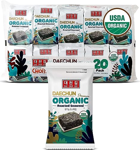 Organic DAECHUN(Choi's1) Seaweed Snacks, 20 Pack, Original, Vegan, Keto, Gluten-Free, Product of Korea - Organic-20pack
