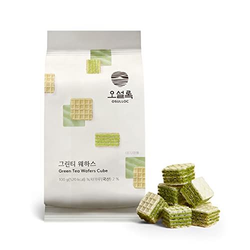 OSULLOC Green Tea Wafers Cookies (3.52oz, 100g) | Korean Matcha Flavored Snacks | Asian Snacks, Premium Tea Food