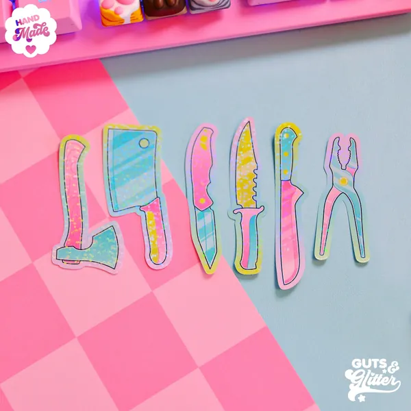 Mini Pastel Horror Weapons Holographic Sticker Pack