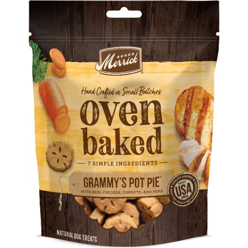 Merrick Oven Baked Dog Treats - Grammy's Pot Pie with Real Chicken, Carrots & Peas - 11 oz Bag - Oven Baked Grammy's Pot Pie 11 Ounce (Pack of 1)
