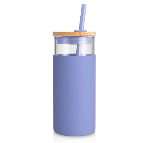tronco 20oz Glass Tumbler Glass Water Bottle Straw Silicone Protective Sleeve Bamboo Lid - BPA Free (Purple) - Purple 1 Count (Pack of 1)