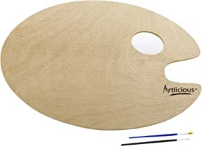 Artlicious Paint Palette - Wooden Paint Tray Palettes for Acrylic, Oil, or Watercolor Painting - Thumb Holder Trays for Artist Mixing Wet Color - Size for Kids & Adults, Craft Supplies