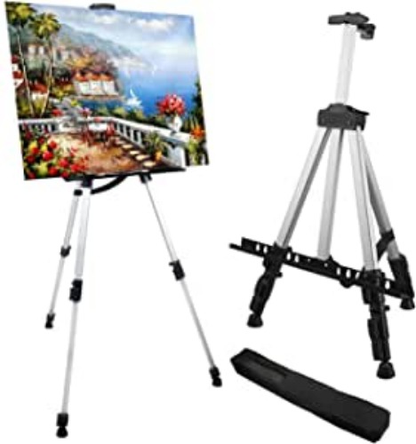 Artist Easel Stand, RRFTOK Aluminum Metal Adjustable Easel for Painting Canvases Height from 17 to 66 Inch,Carry Bag for Table-Top/Floor Drawing and Didplaying - 66S 1-Pack