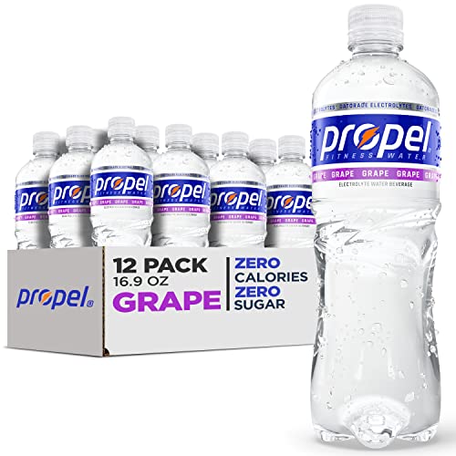 Propel, Grape, Zero Calorie Sports Drinking Water with Electrolytes and Vitamins C&E, 16.9 Fl Oz (Pack of 12) - Grape