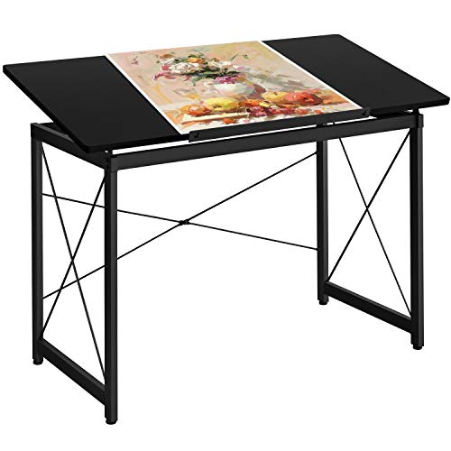 Yaheetech 47"x 24" Drafting Table Drawing/Crafting Table/Desk Art Desk for Artists Tilting Tabletop Basic Drawing Painting Writing Station Studying Desk with Adjustable Tabletop & Pencil Ledge Black - Black - Large