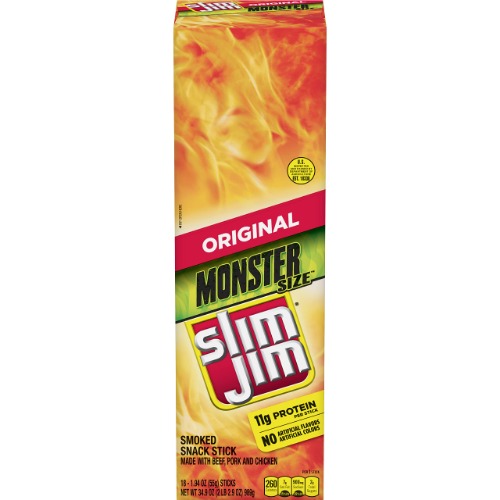 Slim Jim Monster Smoked Meat Sticks, Original Flavor,18-Count(Pack of 1) - Original