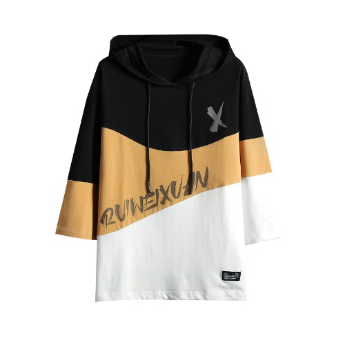 GURUNVANI Men’s Color Block Long Sleeve Casual Fashion Hip Hop Hooded Sweatshirt Shirt - Tx0609khaki XX-Large