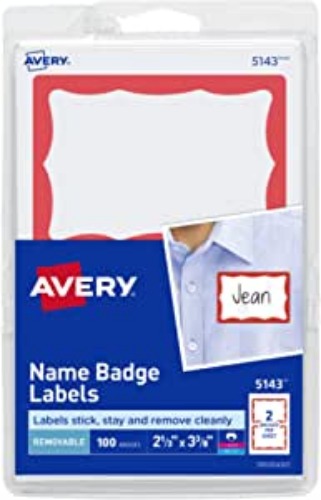 Avery Name Tags, White with Red Border, 100 Removable Name Badges (05143)