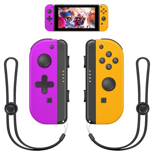 Wireless Joy Con Compatible for Nintendo Switch/OLED/Lite, Switch Joycon Support Wake-up Function and 6-Axis Gyro with Grip and Straps (Purple and Orange) - Purple and Orange