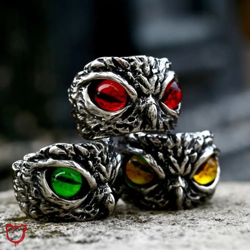 Stainless Owl Ring Alternative - 9 / BR8-908-yellow