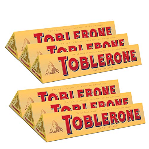 TOBLERONE SWISS MILK CHOCOLATE WITH HONEY AND ALMOND NOUGAT 6 X 100 G BARS by Toblerone