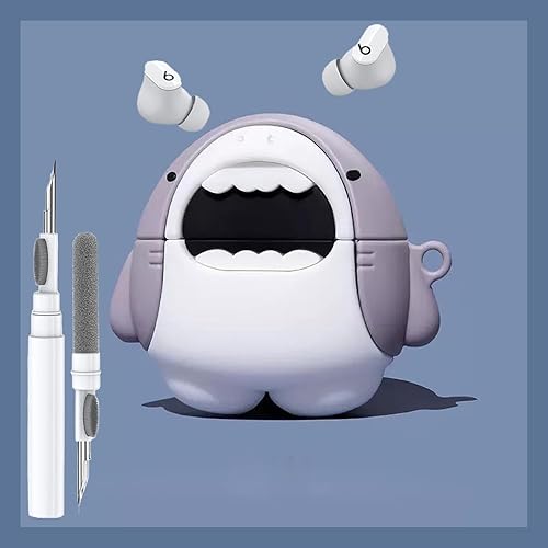 LiWerlly Cute Beats Studio Buds/Studio Buds Plus Case, Funny 3D Cartoon Kawaii Cool Beat Studio Buds + Cover Skin with Cleaning Kit & Keychain for New Beat Studio Earbuds for Boys Girl Kid Teen, Shark - Shark