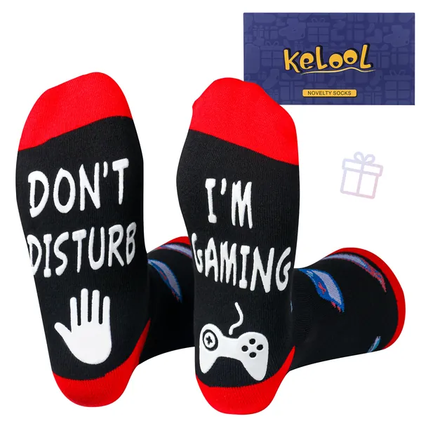 Do Not Disturb I’m Gaming Socks, Fathers Day Dad Gifts Funny Novelty Gamer Socks Gifts for Men Husband Boys Women Game Lovers - Red