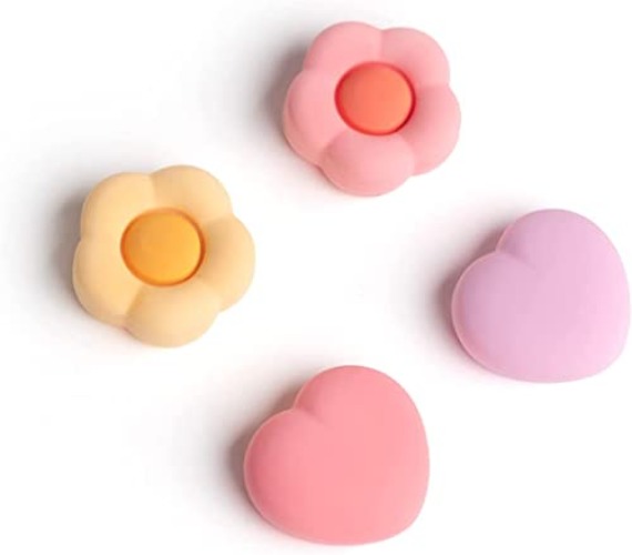 GeekShare Silicone Joycon Thumb Grip Caps, Joystick Cover Compatible with Nintendo Switch/OLED/Switch Lite,4PCS - Heart & Flower (Pink&Yellow) - pink & yellow
