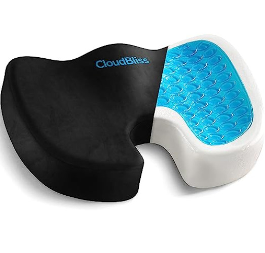 CloudBliss Gel Seat Cushion - Non-Slip Ergonomic Gel & Memory Foam - Coccyx,Tailbone,Sciatica & Back Pain Relief - Office Chairs,Car Seat,Wheelchair Cushion(Black) - Black