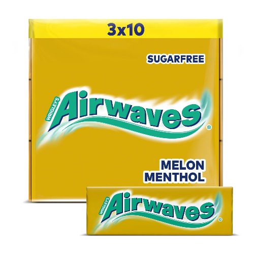 Airwaves Kaugummi | Melon Menthol | Gelb, zuckerfrei | 20 x 3 Packungen (20 x 3 x 10 Dragees)