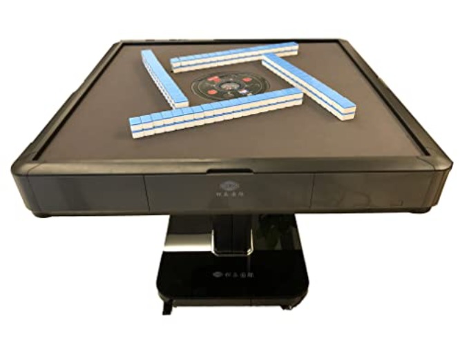 USA MJ Table Roller Coaster Style 40mm Chinese/Filipinos/American Mahjong Folding Automatic Mahjong Table Gray Color Ultra Thin 2 Set of Numbered Tiles &Table Dust Cloth