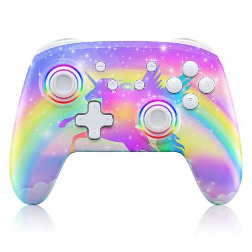 NexiGo Controller for Switch/Switch Lite/OLED, Bluetooth wireless controllers voor Nintendo Switch with vibrations, movement, Turbo and LED, (violet unicorn)
