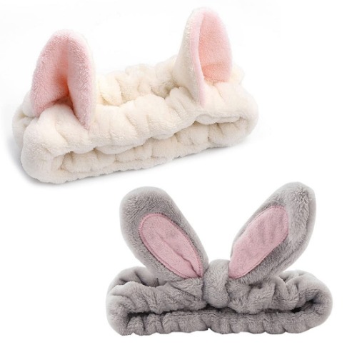 SIOPPKIK Hairband for Makeup - Women's Cosmetic Headband Elastic Coral Fleece Hairbands for Washing Face Spa, Yoga Sports Beauty, Gray - White