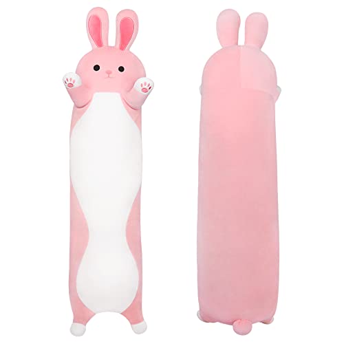 Achwishap Long Rabbit Plush Pillow 35.4", 1.7lb Bunny Stuffed Animal, Long Squishy Pillow, Sleeping Hugging Pillows, Giant Cony Body Pillow, Beloved Gifts at Birthday or Halloween - 35.4in - Pink Rabbit