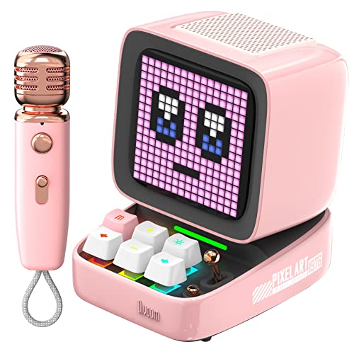 Divoom Ditoo-Mic Bluetooth Speaker with Karaoke Microphone - RGB Keyboard and Pixel Display Desktop Decor, Different Sound Modes, Ideal Gifts for Home Party, Mobile KTV (Pink) - Pink
