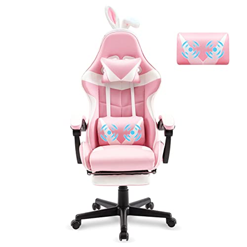 Soontrans Pink Gaming Chair with Footrest,Lovely Computer Game Chair,Desk Chair for Granddaughter,Sister,Girlfriend,Wife and Love with Headrest,Lumbar Support Gamer Chair (Pink) - Pink
