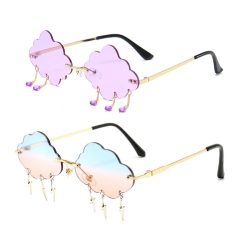 Cloud lightning Sunglasses for Women/Men Rimless Wave Glasses Eyewear for Party Rimless Sun glasses - Pink/Blue+purplen