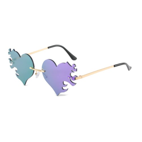 Melting Heart Flame sunglasses Women/men Trendy Rimless Party Cute Prom Glasses Novelty Heart Fire Flame Eyewear - Purple-1