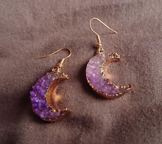 Faux amethyst moon earrings
