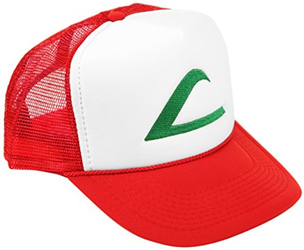 Ash Ketchum Cosplay Hat Mesh Cap w/Plastic Snap Closure - Adult Size - Large - Red