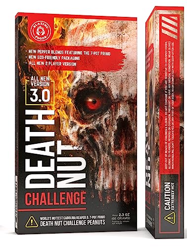 Blazing Foods Death Nut Challenge Version 3.0 - Featuring Carolina Reaper, Ghost Pepper, Scorpion Pepper - 5 New Levels of Heat Crushes The one chip Challenge hot chip Challenge All Day Long. - DEATH NUT CHALLENGE VERSION 3.0