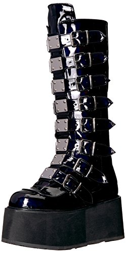 Demonia Women's Damned-318 Knee-high Boots - 9 - Black Hologram Vegan Leather