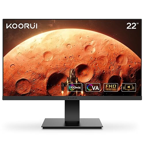 KOORUI Monitor 21.5 Inch Gaming Monitor FHD 1080P/Full HD 100HZ PC Monitor VA Panel LCD Display with Speakers Adpitive sync (HDMI/VGA/VESA Compatible/Audio Terminal) S01 - 22in 100Hz