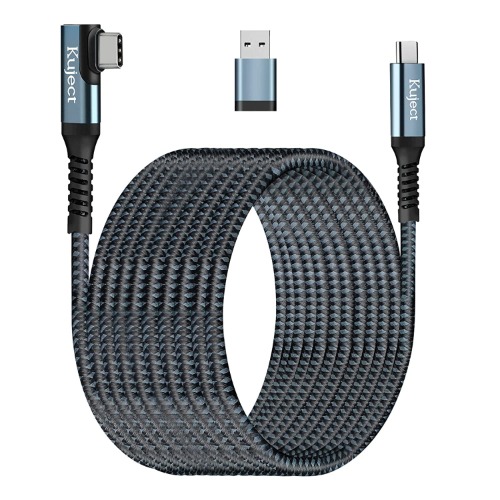 Compatible for Oculus Quest 2 Link Cable 20FT USB 3.0 Type C to C, Kuject Nylon Braided Long PC Connect Power Data Extension Charging Cord, Great Virtual Reality Gaming Accessories for Oculus Quest - Grey