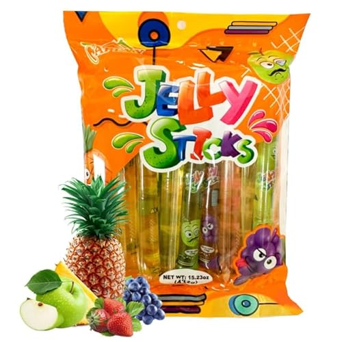 Apexy Jelly Straws, Fruit Jelly Filled Strips, Tiktok Candy Trend Items, Assorted Fruit Jelly Sticks, 15.23oz (432g) - Fruit - 15.23 Ounce (Pack of 1)
