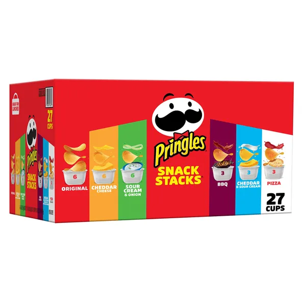 Pringles Potato Crisps Chips, Lunch Snacks, Office and Kids Snacks, Snack Stacks, Variety Pack, 19.5oz Box (27 Cups) - 6 Flavors