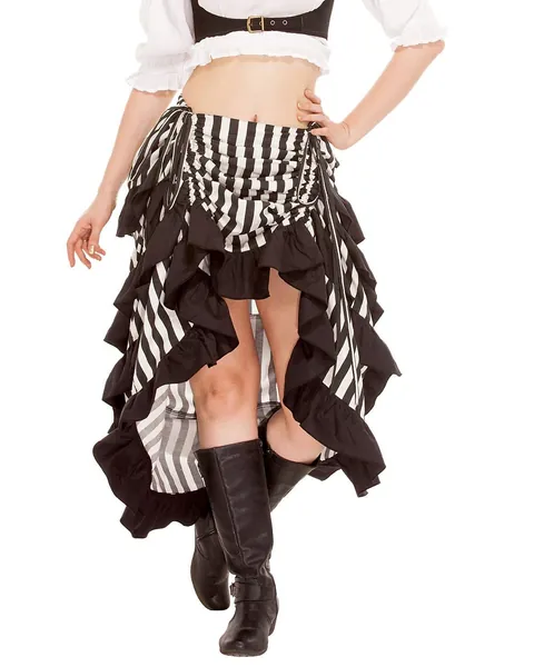 ThePirateDressing Steampunk Victorian Cosplay Costume Womens High-Low Show Girl Skirt - Large Black - White (100% Cotton)