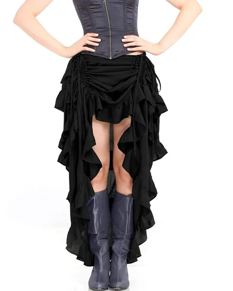 ThePirateDressing Steampunk Victorian Cosplay Costume Womens High-Low Show Girl Skirt - Large Black
