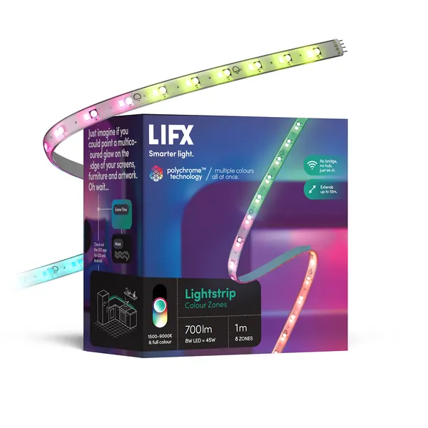 LIFX Lightstrip 1m, Wi-Fi Smart LED Light Strip, Full Colour Zones with Polychrome Technology, No Bridge Required, Compatible with Alexa, Hey Google, HomeKit and Siri, White (LZ3TV1MAU)