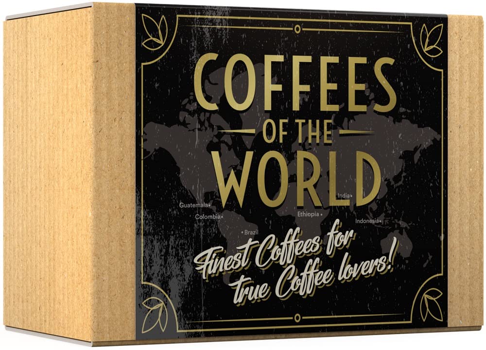 Gourmet Kaffe Presentset - COFFEES OF THE WORLD | Malet kaffe 600g (6 x 100g) - 6 Finaste Kaffesorter med ett Ursprung | Presentidé för honom och henne | Njut i bekvämligheten av ditt hem