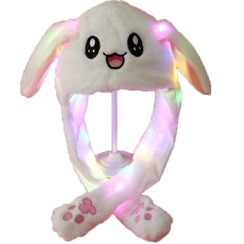 QSLKI LED Glödande Moving Ears Bunny Hat, Cute Rabbit Hat, Plysch Bunny Ears Headband, Intressant Rabbit Kawaii Hat, för Fancy Dress Cosplay, Födelsedagspresent (Vit)