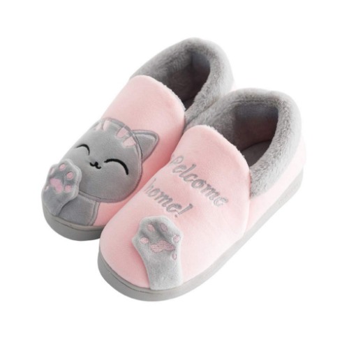 AUXDIQ Kvinnor söta katttofflor slip-on vinter inomhus/utomhusskor varma hustofflor för kvinnor och män - 37/38 EU - Vuxna ljusrosa