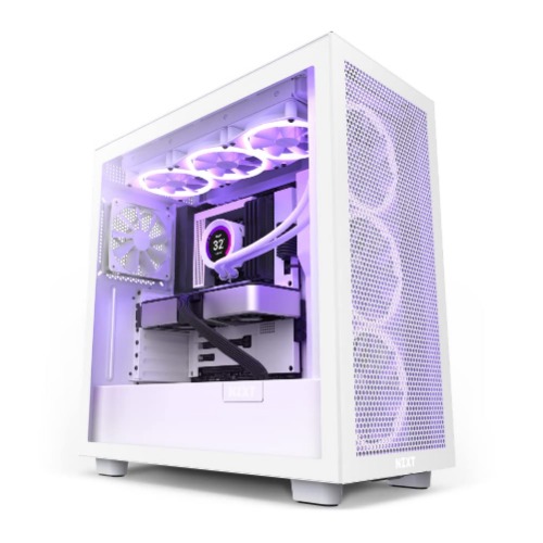 NZXT H7 Flow - ATX Mid Tower PC-spelfodral - Främre I/O USB Type-C-port - Sidopanel i härdat glas med snabbkoppling - Vertikalt GPU-fäste - Integrerad RGB-belysning - Vit - H7 Flow - White