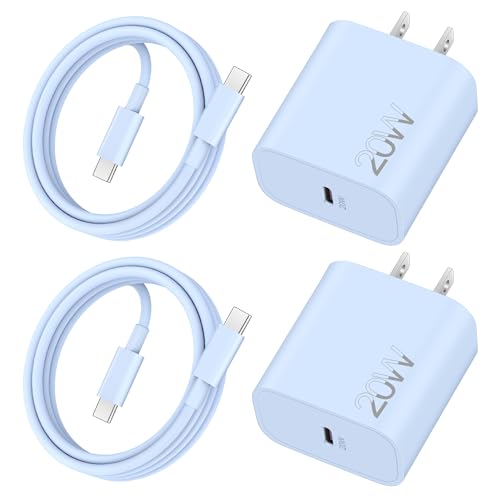 20W Fast Charger for iPhone 15/15 Pro/15 Pro Max, iPad Pro 12.9/11 inch, iPad 10/Mini 6, iPad Air 5/4th, AirPods, 2Pack USB C Wall Charger Fast Charging Block with 60W/3A 3FT USB C to C Cable (Blue) - 3FT - Blue