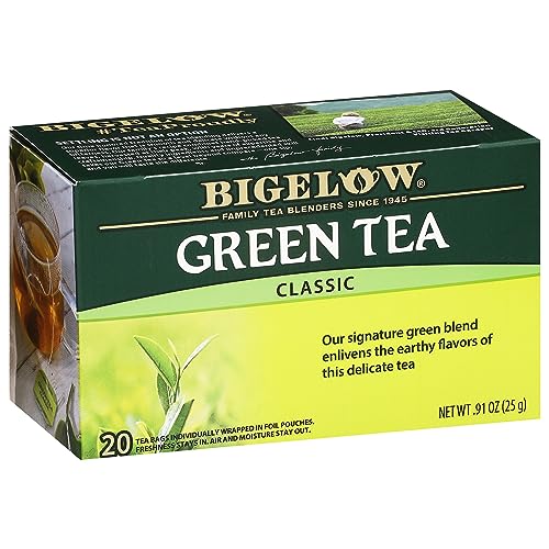 Bigelow Tea Classic Green Tea, Caffeinated Tea, 20 Count Box (Pack of 6), 120 Total Tea Bags - 20 Count (Pack of 6)