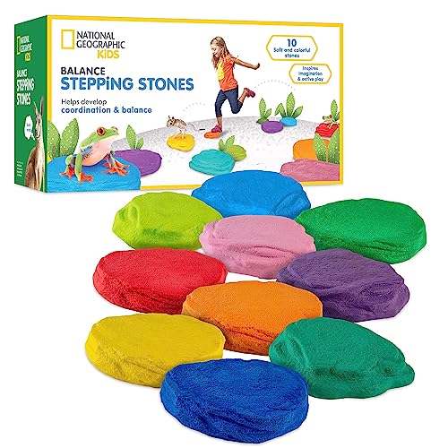 NATIONAL GEOGRAPHIC Stepping Stones for Kids – 10 Soft Durable Stones Encourage Toddler Balance & Gross Motor Skills, Indoor & Outdoor Toys, Balance Stones, Obstacle Course (Amazon Exclusive)