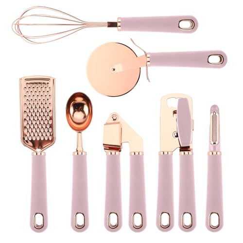 COOK With COLOR 7 Pc Kitchen Gadget Set Copper Coated Stainless Steel Utensils with Soft Touch Pink Handles - Copper - Pink