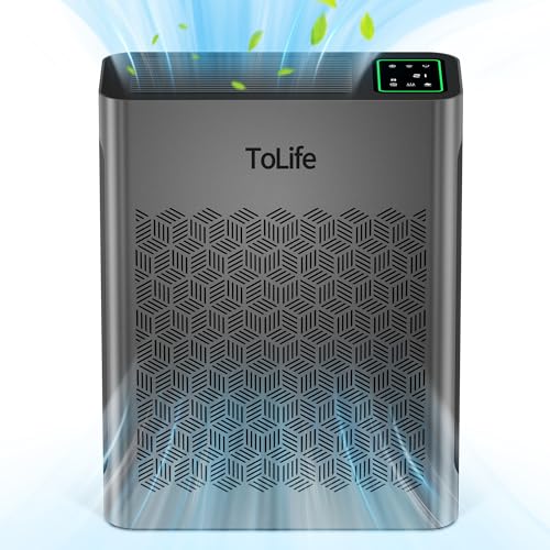 ToLife Air Purifiers for Home Large Room Up to 1095 Ft² with PM 2.5 Display Air Quality Sensor, Auto Mode, Timer, HEPA Air Purifier for Bedroom Filters Smoke, Pollen, Pet Dander, Allergies, Grey - Grey